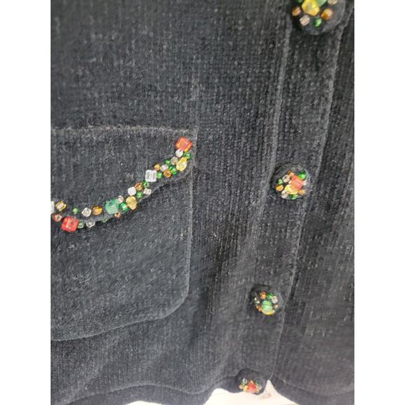 VTG J Two Black Embellished Jewel Chenille Knit Cardigan Sweater Womens Size XL - Picture 9 of 13